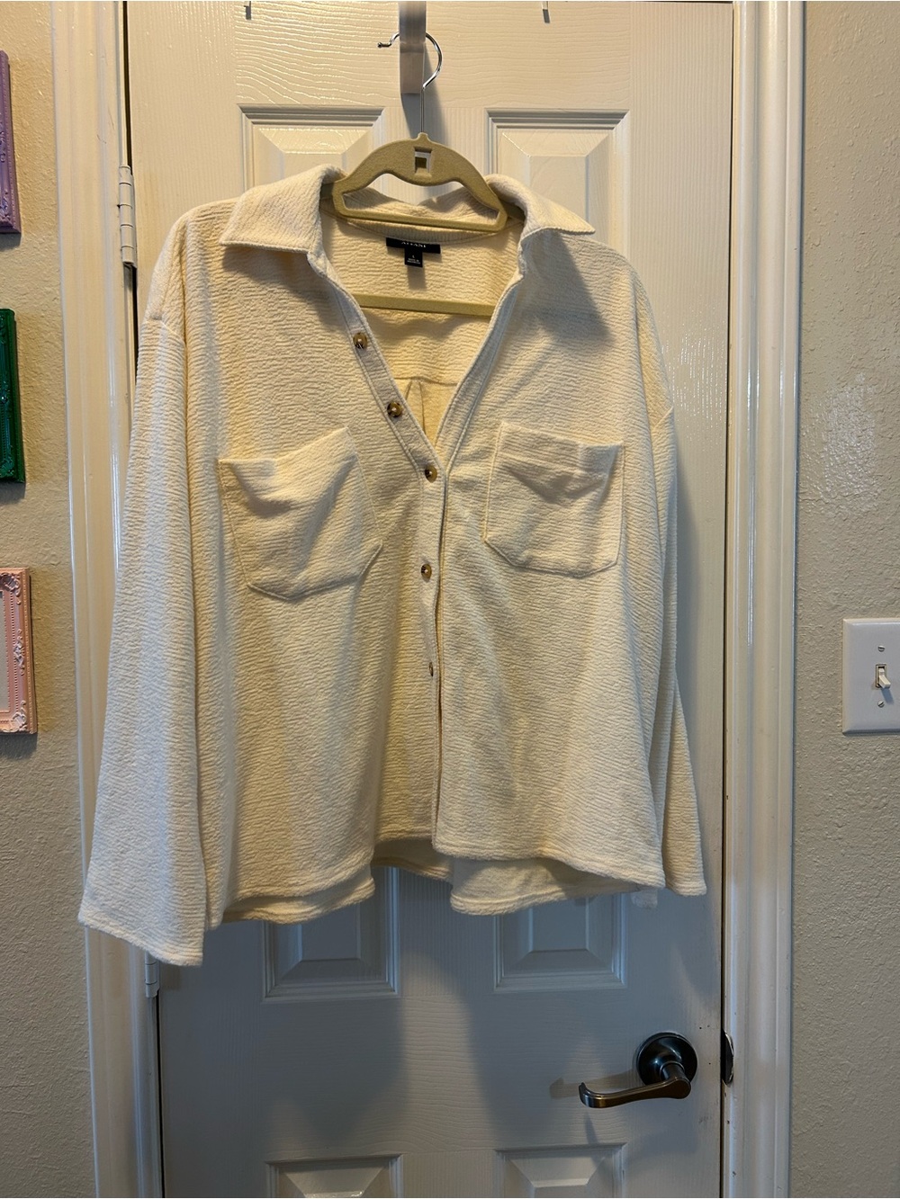 Alfani Cream Textured Top with Collar NWT